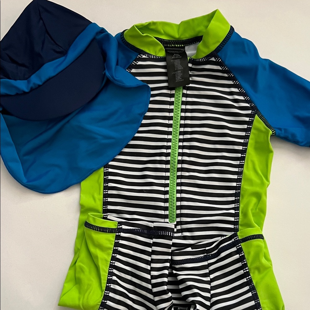 Striped Kids Swim Rashguard Set - Blue and Green